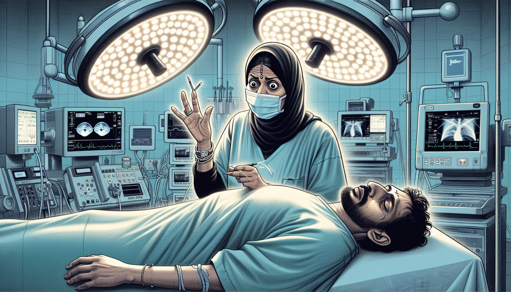 Illustration of a medical professional making a mistake during a procedure