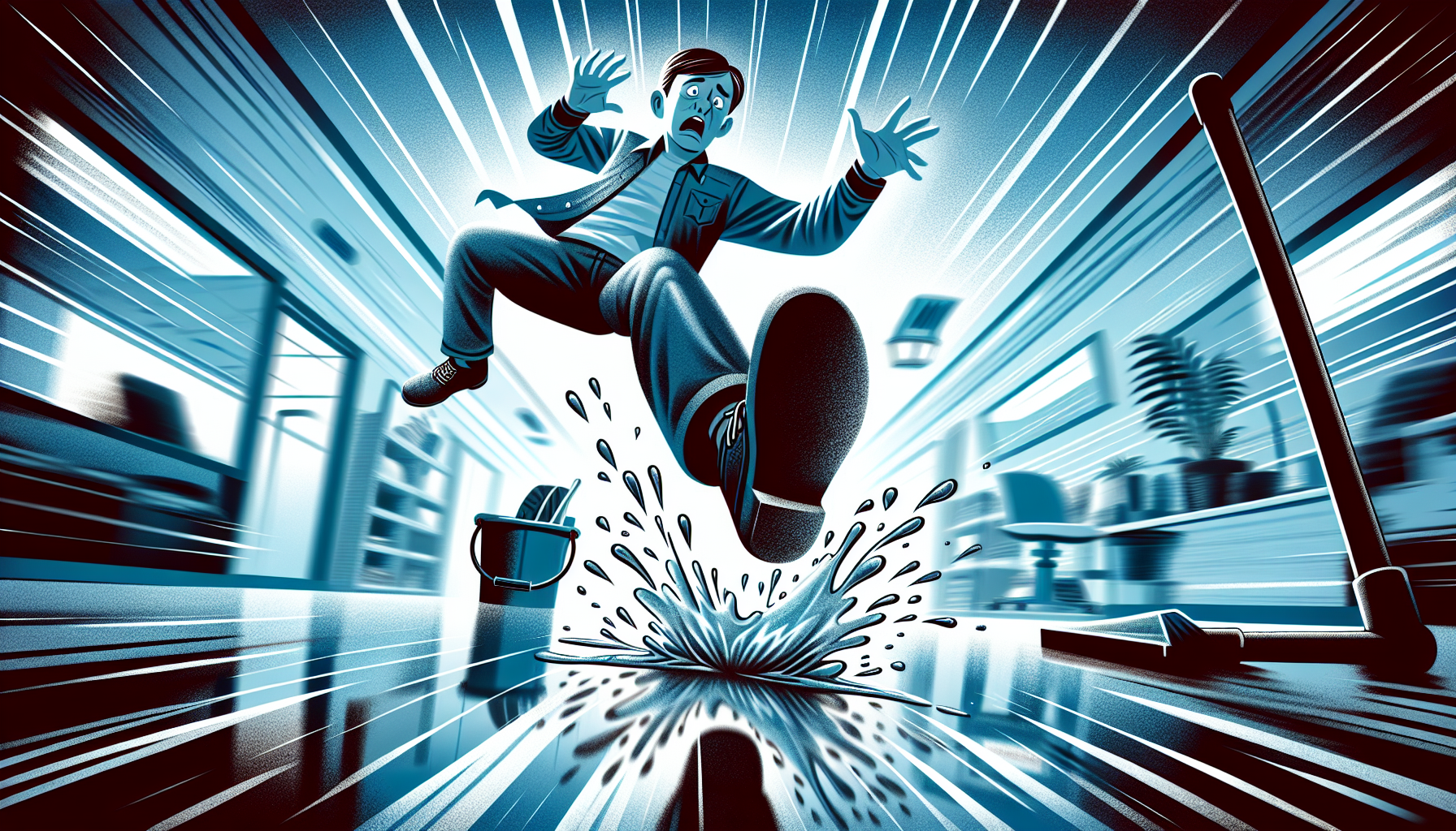 Illustration of a person slipping on a wet floor