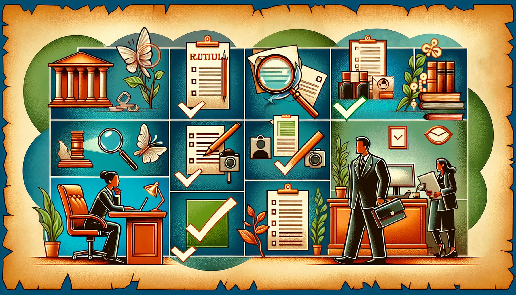 An illustration representing the steps to file a nursing home negligence lawsuit, with a focus on legal documentation.